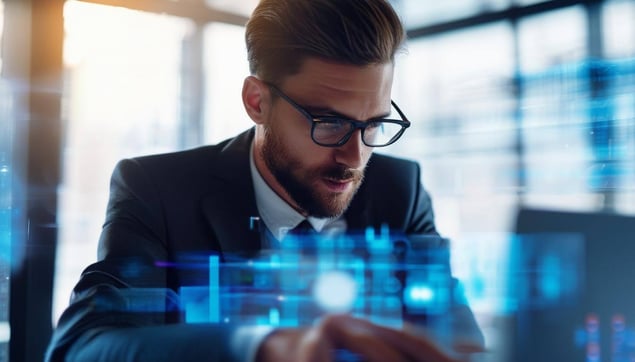 business professional looking into new technologies and optimizing costs
